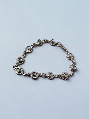 Moonstone & Sterling Silver Floral Cabochon Link Bracelet Brand New